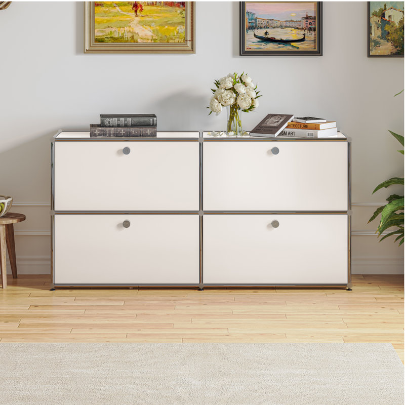 Modular Metal Drawer Sideboard File Cabinet Dining Cabinet Shelf Bookcase 2-Tier Storage, White