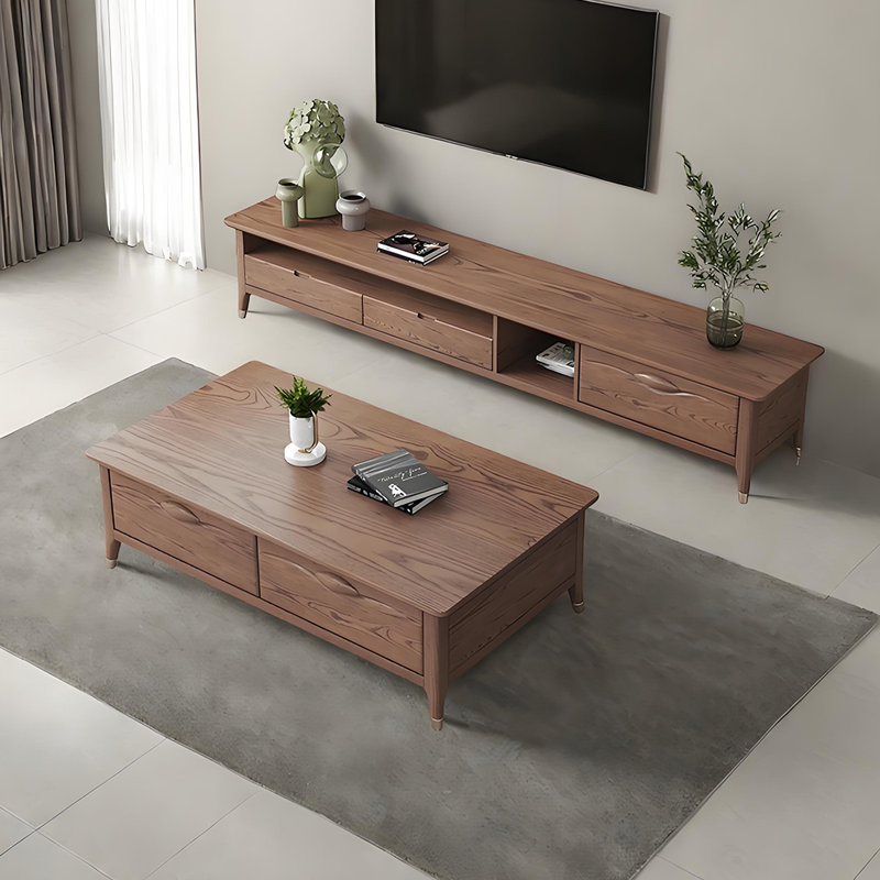 Ensemble de table basse et meuble télé en bois massif