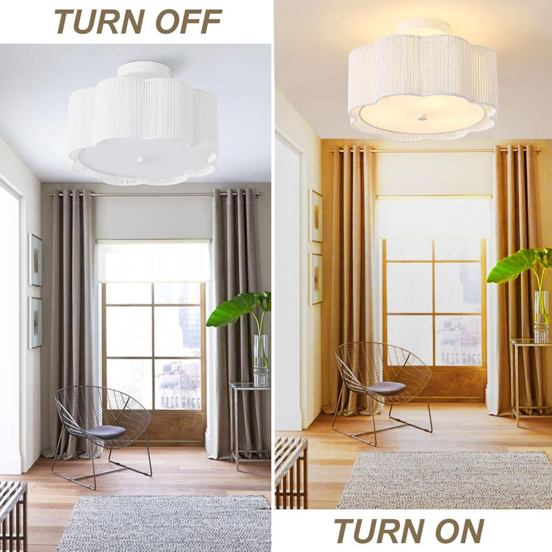 Rattan Ceiling Light Fixtures Flush Mount 3-Light Boho Light Fixtures Ceiling Mount For Bedroom Close To Ceiling Light Modern Rattan Chandelier Lighting(White)