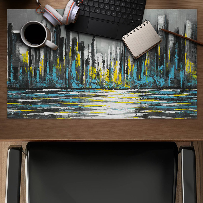 Abstract blue skyline - 14.00"x24.25" Desk mat