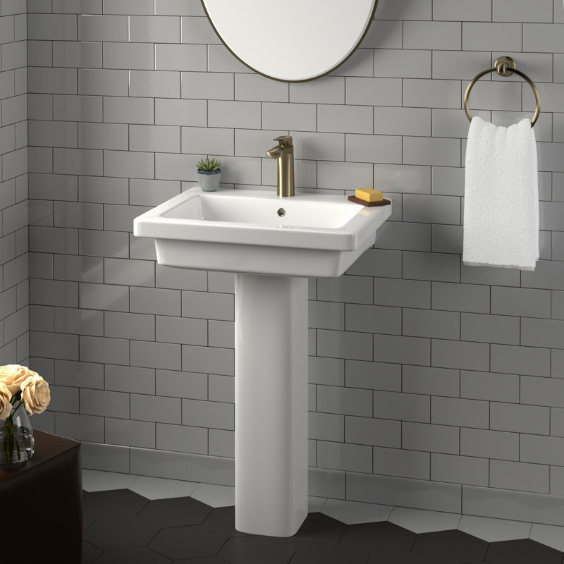 Lavabo de salle de bain rectangulaire 27,5 "en porcelaine vitreuse rectangulaire avec trop-plein