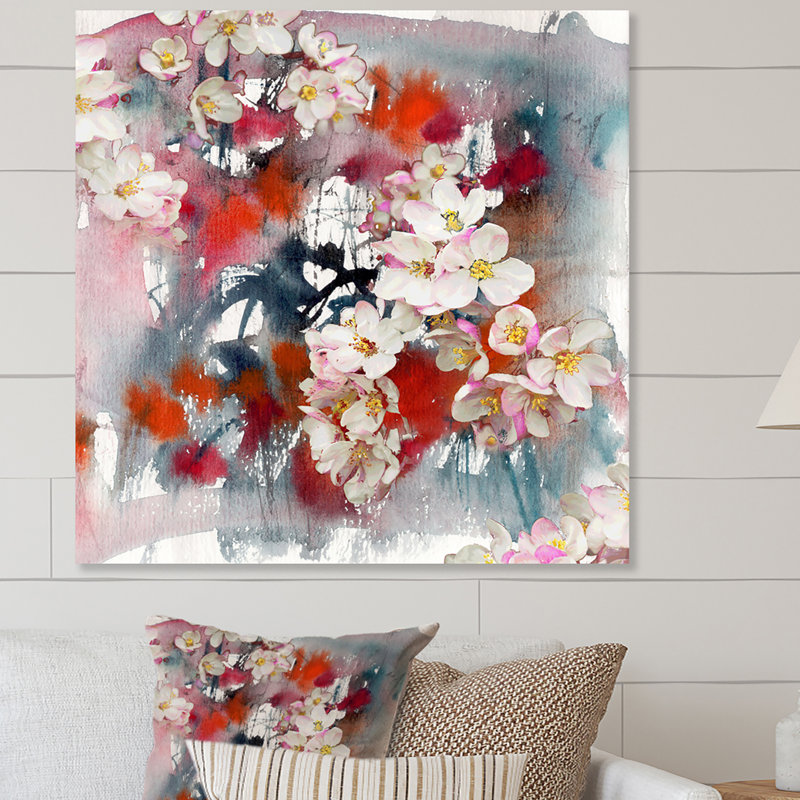 Pommier en fleurs - décoration murale traditionnelle sur toile, H 16 po x l 16 po x P 1 po, Toile tendue