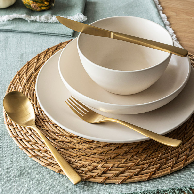 over&back Curved 18/8 Flatware Set - Service for 4, Brushed Gold