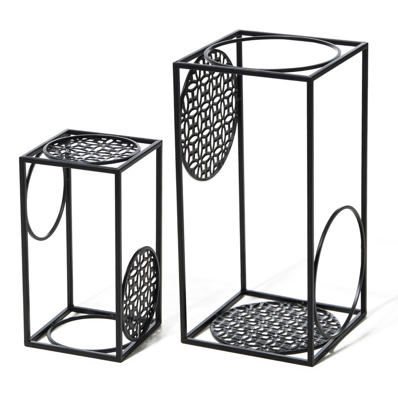 Set Of 2 Black Metal Wire Rectangular Nesting Planter Stand