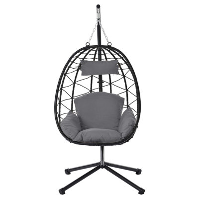 Egg Chair with Stand Indoor Outdoor Swing Chair Patio Wicker Hanging Egg Chair Hanging Basket Chair Hammock Chair with Stand for Bedroom Living Room Balcony