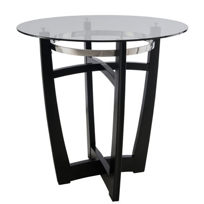 Round Glass Top with Solid Wood Base Dining Table
