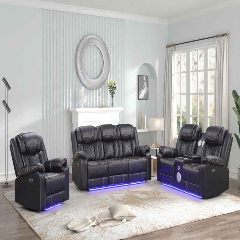 Challenger Modern LED Power Recliner - Wood & Metal Frame, Black Finish