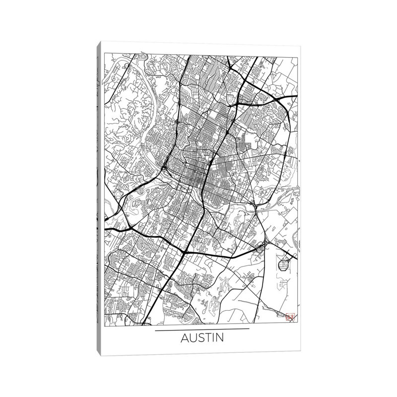 Austin Minimal Urban Blueprint Map 1 Piece Wrapped Canvas Wall Art, 152.5 cm H x 101.5 cm W