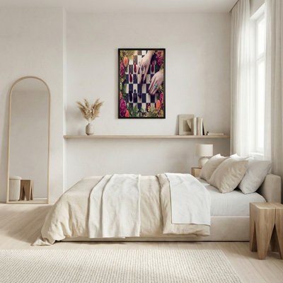 Hands With Rings Playing Chess On Checkered Board Canvas Wall Art
