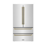 ZLINE Autograph 36 in. Counter-Depth Refrigerator in Stainless Steel and Nickel Helix Handles