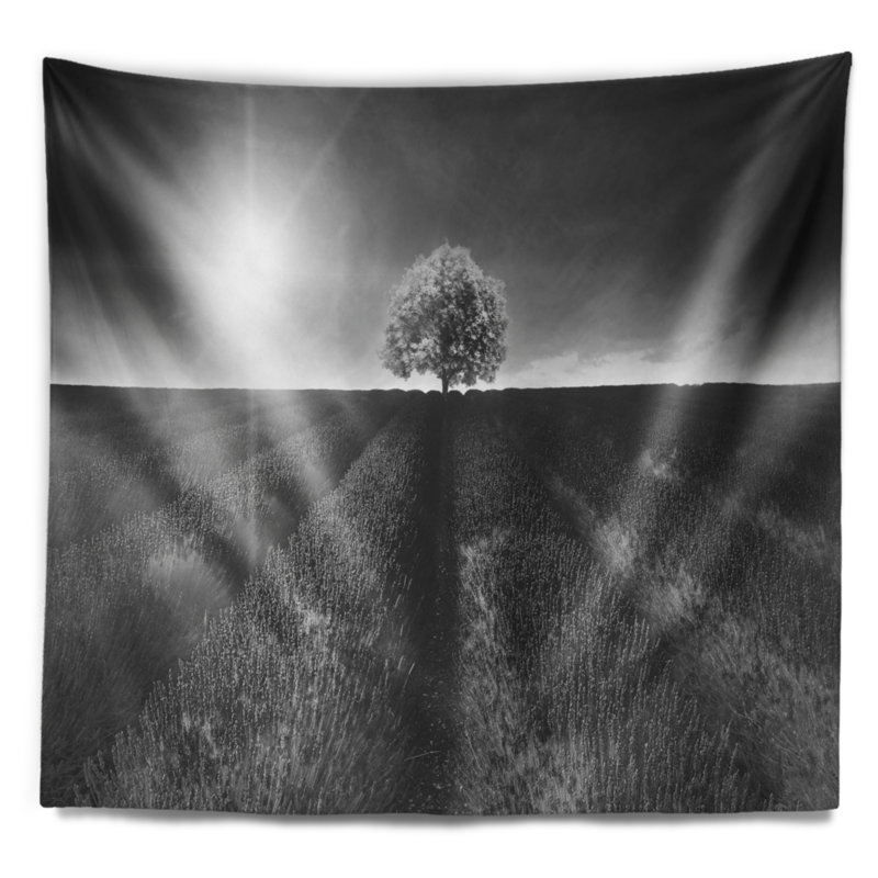 Paysage avec magnifique tapisserie champêtre noir et blanc, H 78 po x l 92 po