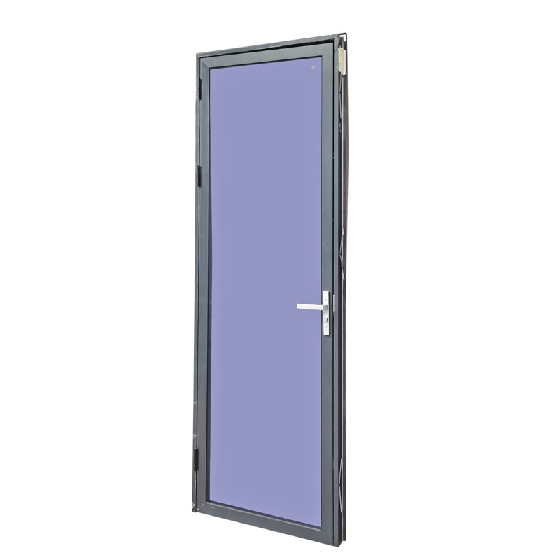 Fixturedisplays® - Dalle de porte en verre 27,6 x 83 po avec cadre Aluminun pré-monté et serrure, finition noir mat avec poignée 16098