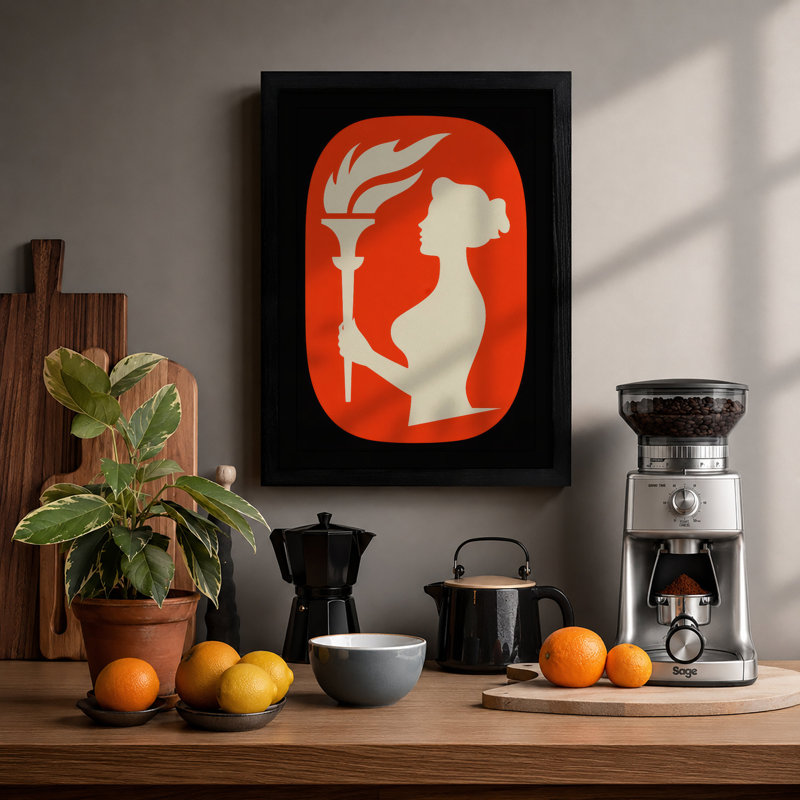 Torch and Profile Art Deco - Framed Print, A4 - 29.7 x 21.0 cm, Black