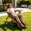 Fauteuil inclinable réglable en bambou pliant, chaise berçante avec coussin et repose-pieds pour une détente complète du corps