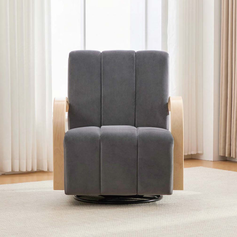 Fauteuil d'appoint pivotant de 30,3 po avec accoudoirs en bois massif et fauteuil de lecture capitonné Comfy Channel