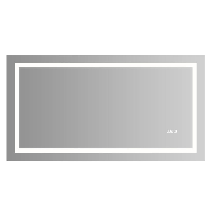 Miroir de salle de bain 60 po x 32 po à brouillard moderne avec capteur tactile, incassable et résistant à la corrosion