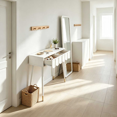 White Dressing Table, Multifunctional Vanity Desk with 2 Cloud Drawers, Tapered Metal Legs, Bedroom Makeup Console, 100 x 40 x 76 cm