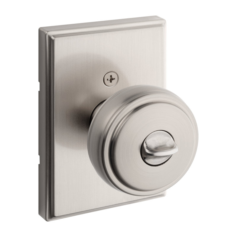 Sora Keyed Entry Knob w/ Rectangular Rose featuring SmartKey Security, Satin Nickel