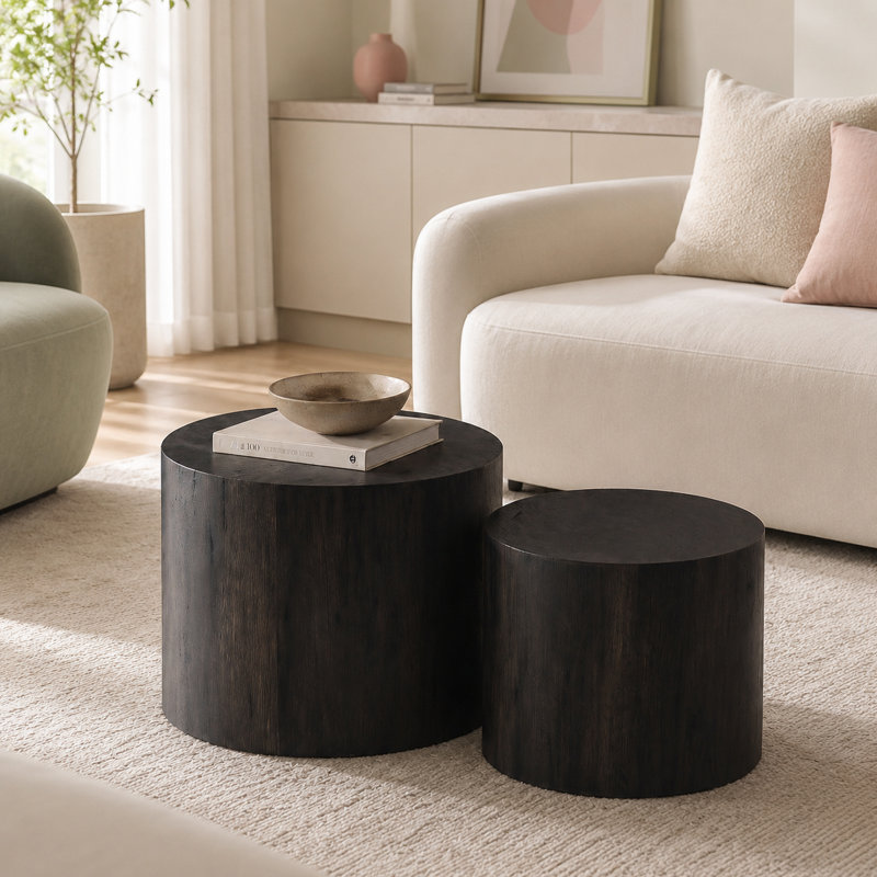 Ensemble de 2 tables d'appoint rondes en bois, Gray