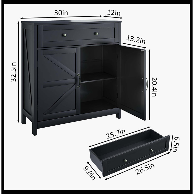 Buffet de cuisine, armoire de rangement de style campagnard avec tiroir et tablette réglable, armoire d'appoint de porte de grange pour cuisine, salle à manger, entrée, noir