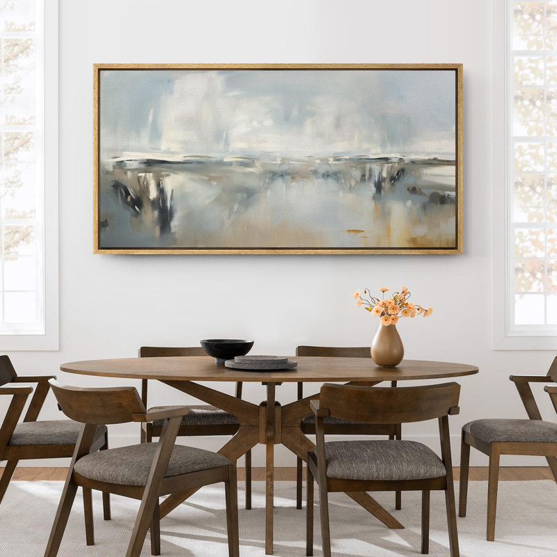 «Minimal Landscape Abstract Shoreline Hues Seacape», reproduction d'art sur toile, H 30 po x l 60 po, Naturel