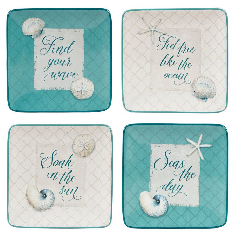 Ocean View Ceramic Coastal Canape Plates Set of 4