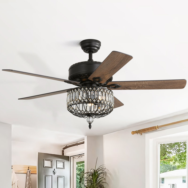 Ventilateur de plafond 52 pales 52 po avec télécommande, noir et brun, pour tout espace