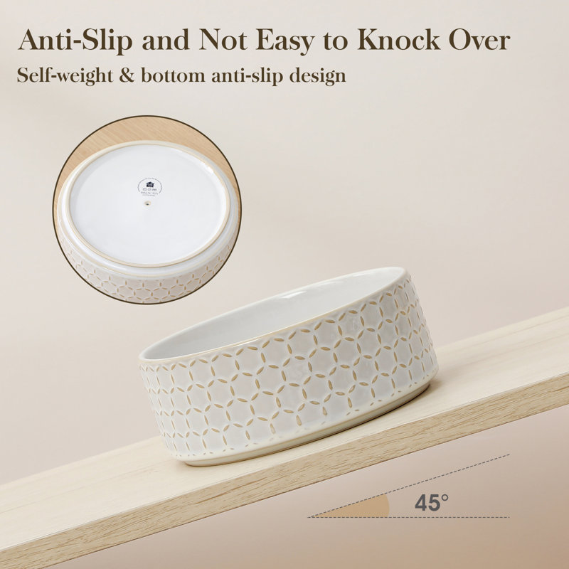 Hexagon Embossed Pattern Anti-skid Stoneware Dog Bowl, 1080ml