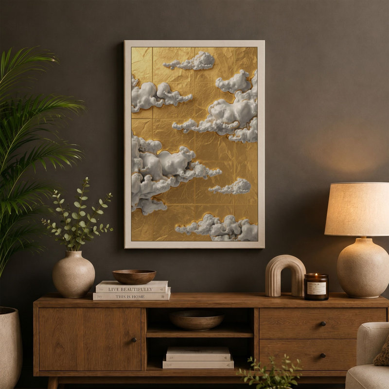 Golden Sky Minimalist - Wrapped Canvas, 18x12 - 45.7 x 30.5 cm, Ochre Border