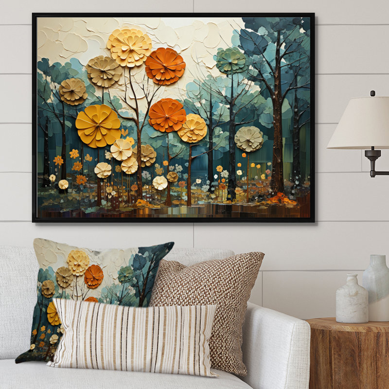 «Martene Forest Majestic Forest Collage I», reproduction, H 16 po x l 32 po x P 1 po, Cadre flottant noir