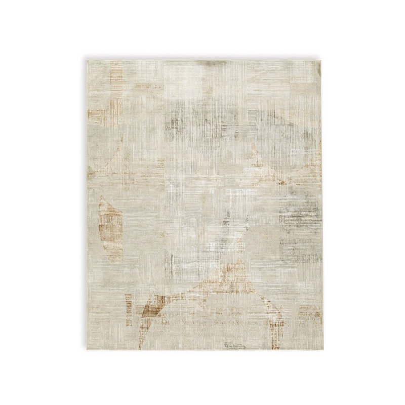 Tapis Wony 8 x 10 à motif abstrait en polyester gris et beige