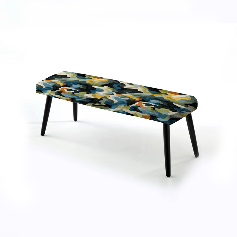 Banc rembourré camouflage noir vert et bleu artistique