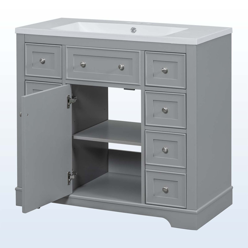 Diain 36'' Single Bathroom Vanity with Ceramic Top, Gray