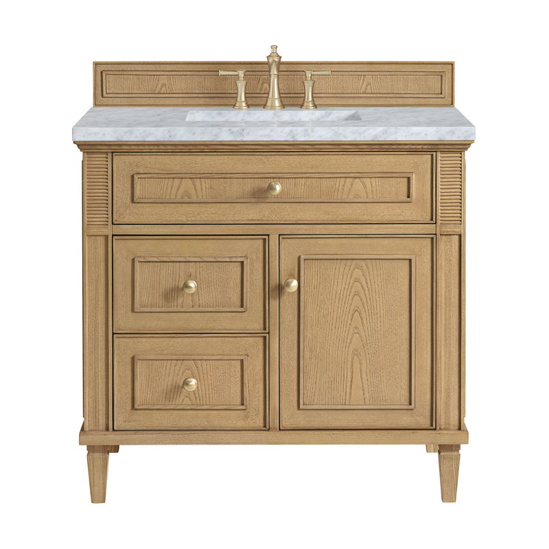 Lorelai 36'' W Single Vanity, Carrara White, Light Natural Oak, 8" Widespread