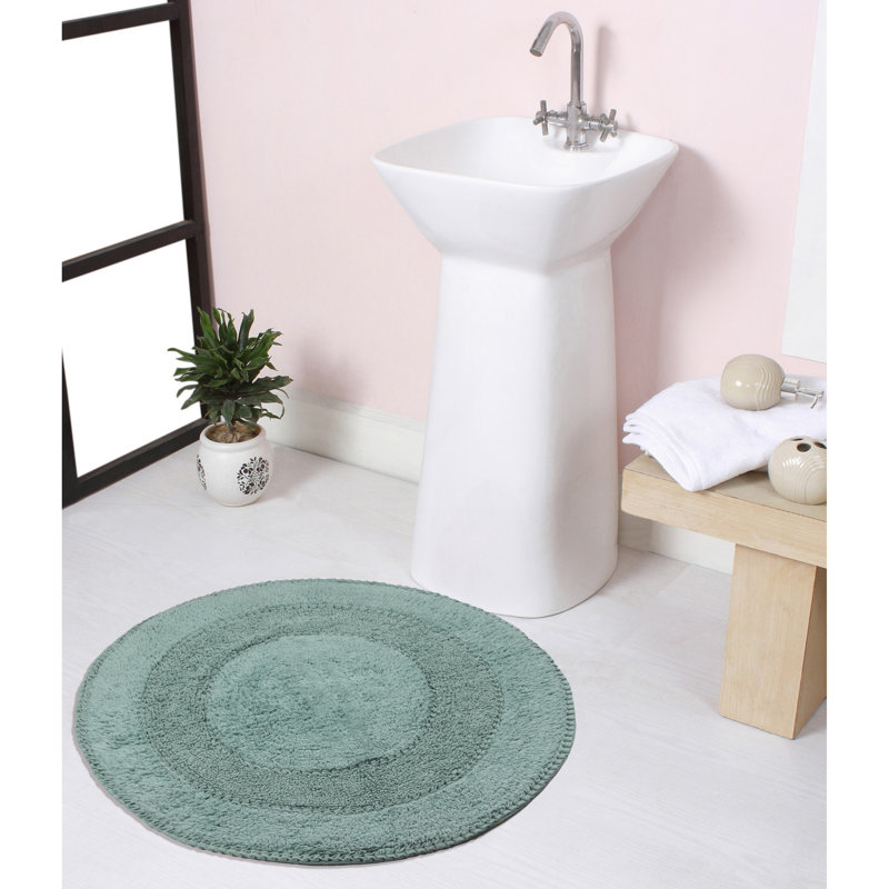 Plush Cotton Round shape bath Rug, Blue, 30"W x 30"L
