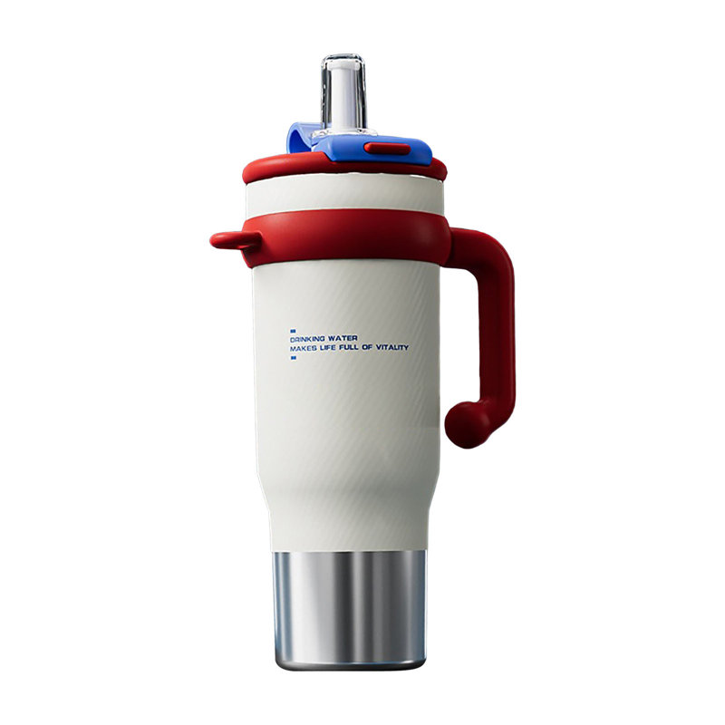 Gobelet isotherme 40 oz avec poignée Iceberg Cup en acier inoxydable grande capacité, Blanc / Blanc