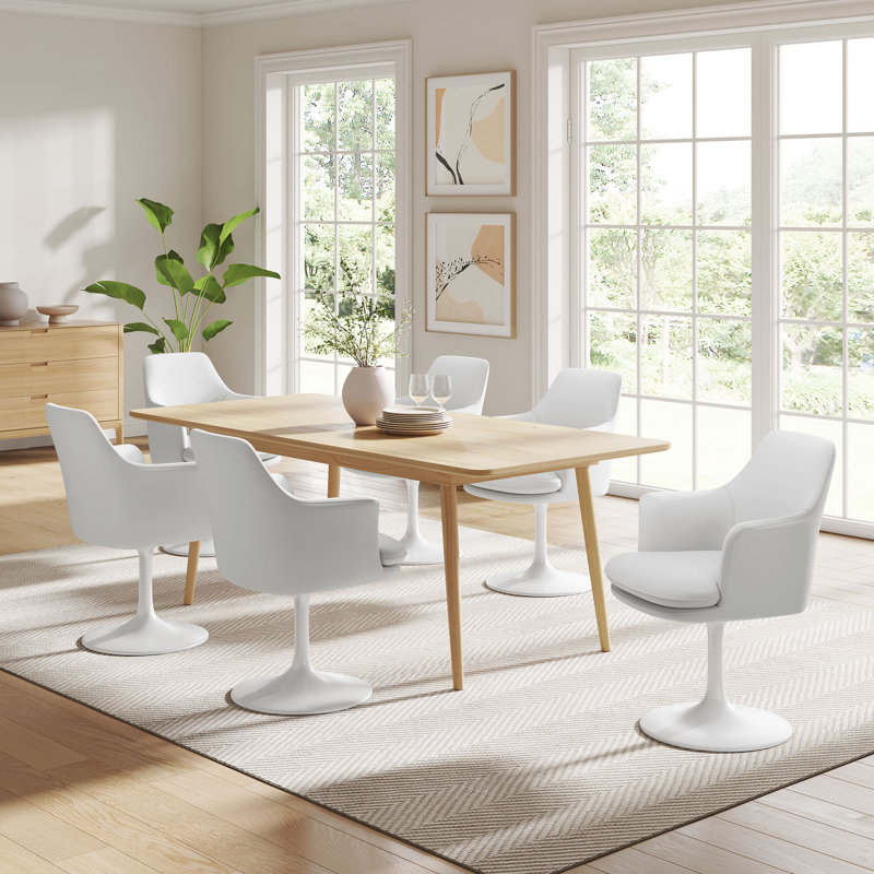 Fauteuil pivotant en cuir Lippa, Blanc, Blanc