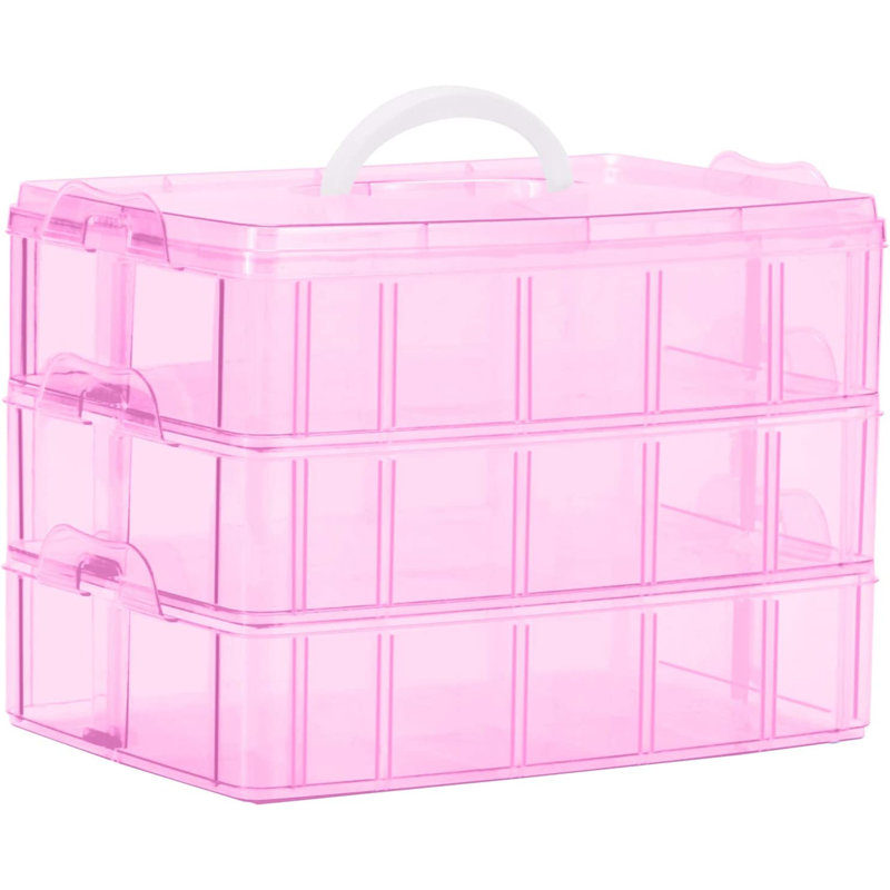 3-Tier Plastic Art Carrying Case, Pink