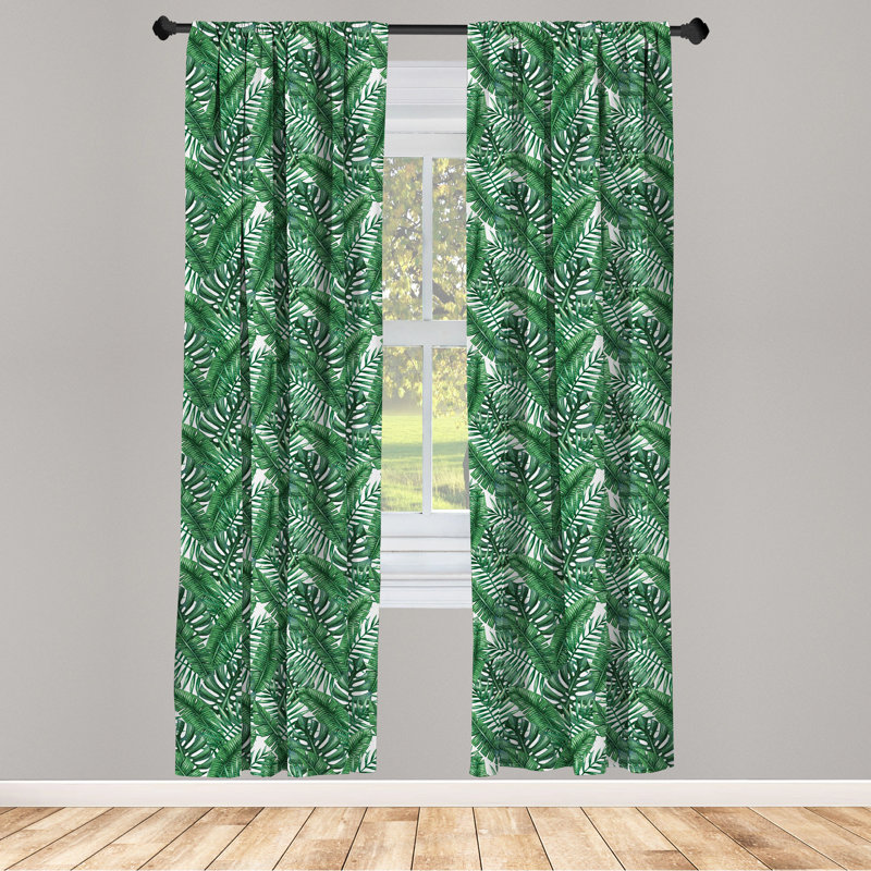 Palm Leaf Semi-Sheer Rod Pocket Curtain Panels, 28" x 95", Green