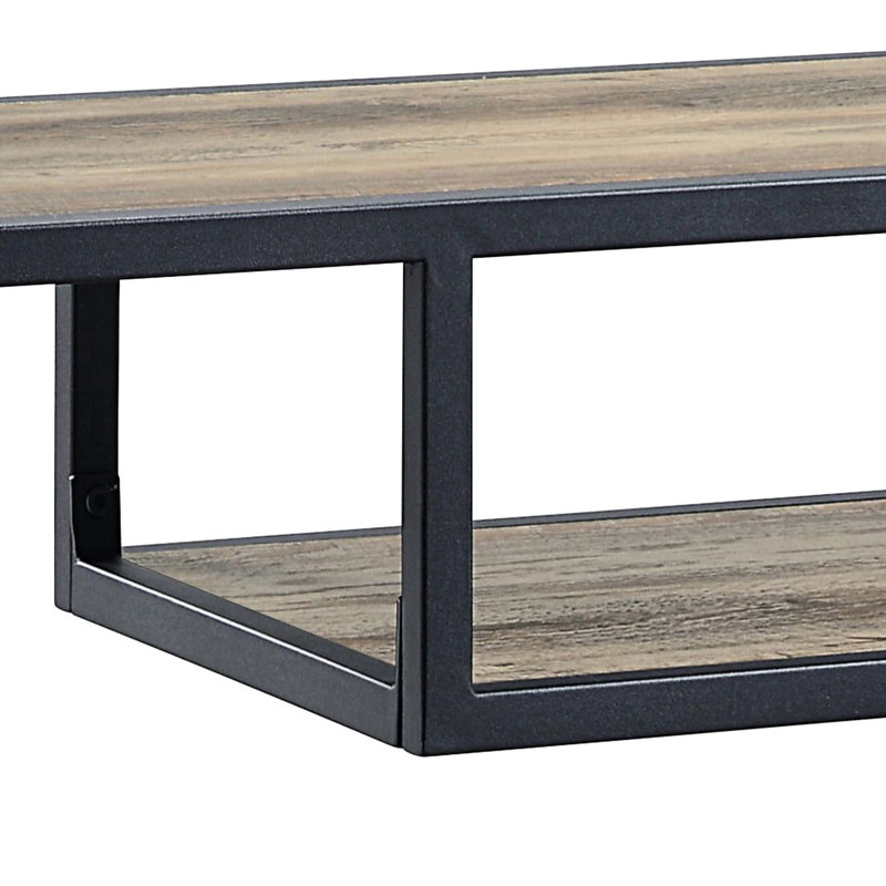 Bureau industriel en chêne rustique avec finition noire et tablettes
