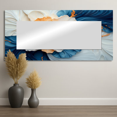 Abstract Aqua Peonies On Marble River I - Floral Accent Wall Mirror - Printed On Metal