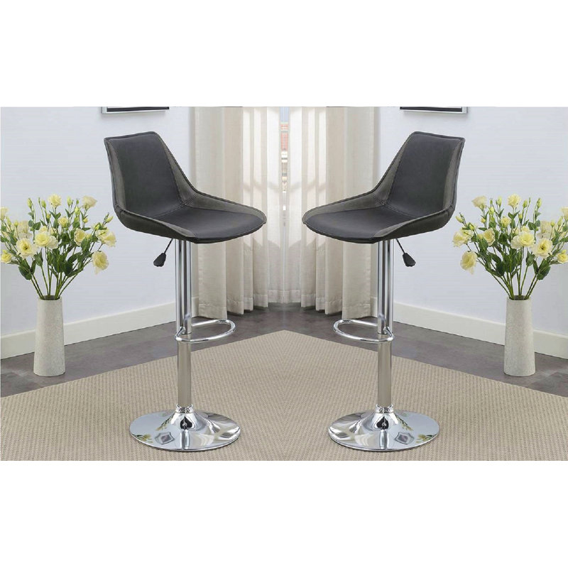 Ensemble de 2 chaises / tabourets de bar réglables en cuir de polyuréthane couleur ébène et base chromée moderne