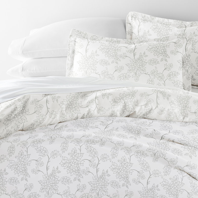 Gray Twin/Twin XL Microfiber Vine Pattern Duvet Cover Set