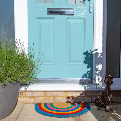 Spring Half Moon Coir Door Mat - 60 X 40Cm - Rainbow Pastel - Pack Of 1 - Decorative Indoor Front Door Floor Mat Entry Dirt Trapper Rug Outdoor Boot Scraper Non Slip Backing Doormat