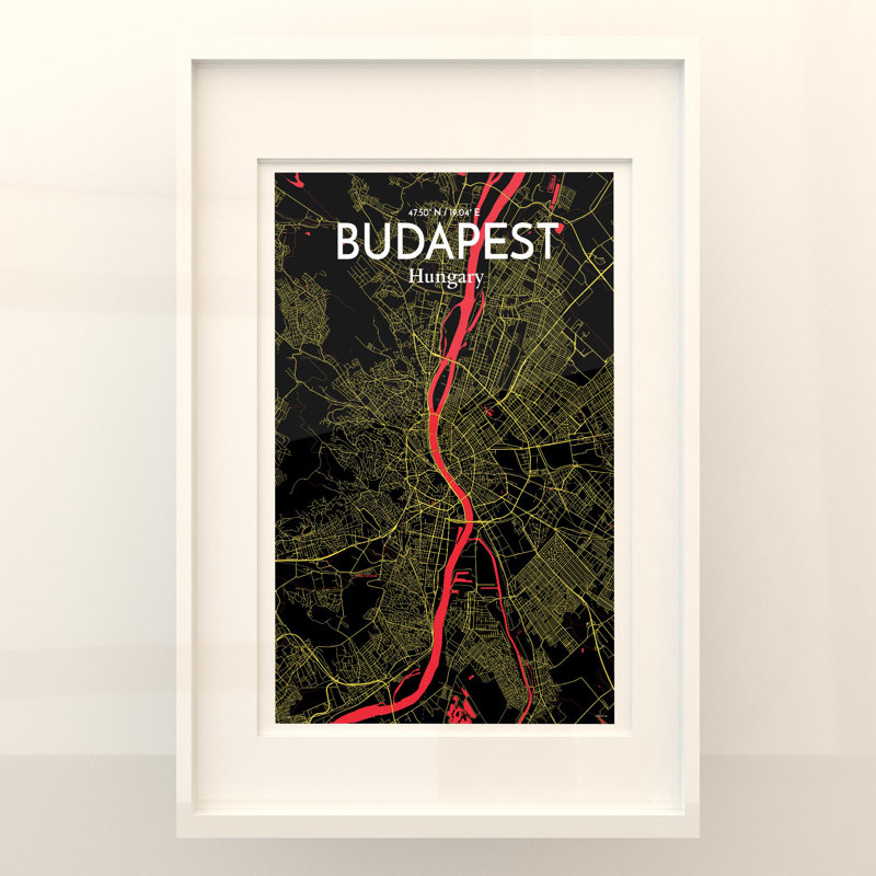 Carte de la ville de Budapest, impression, Contraste, H 36 po x l 24 po x P 0,05 po