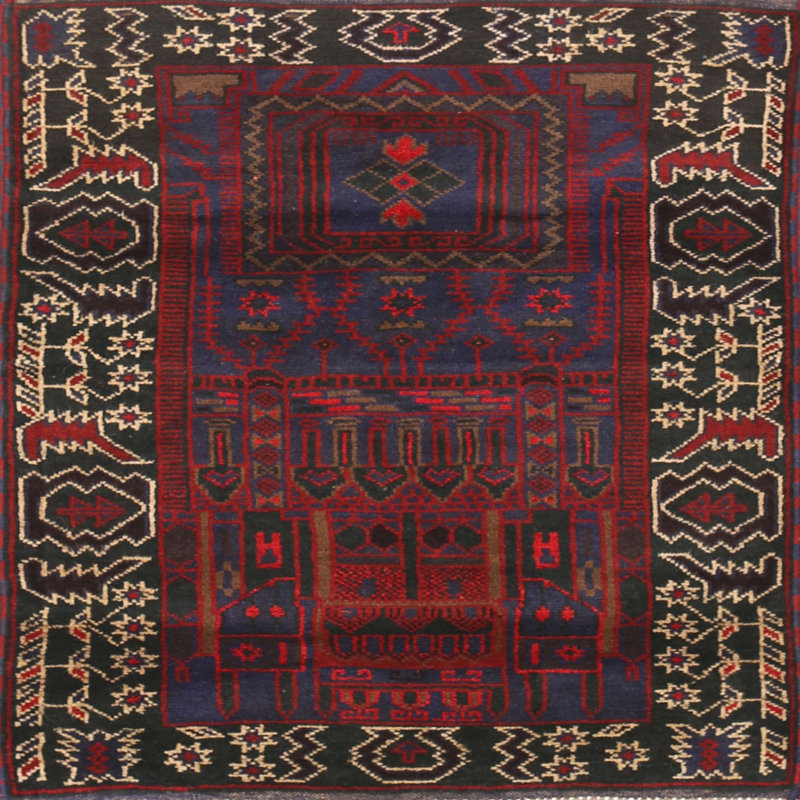 Tapis traditionnel mehroon/bleu/crème Copake, Rond 5 pi