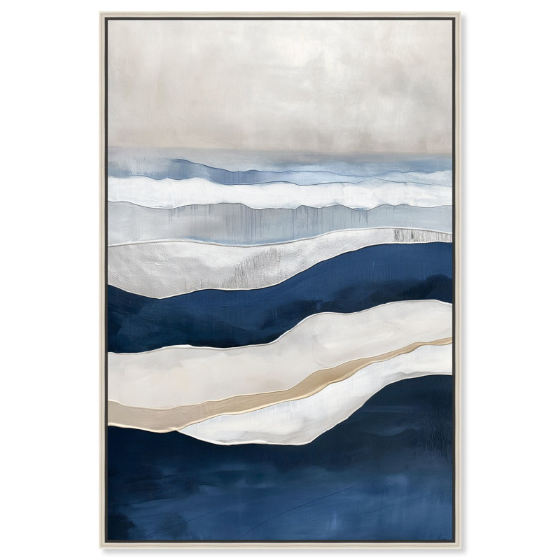 Art abstrait sur toile bleu sarcelle, Cadre argenté, H 37 po x l 25 po