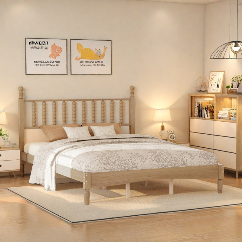 Rambha Standard Bed With Retro Headboard, Natural, Twin