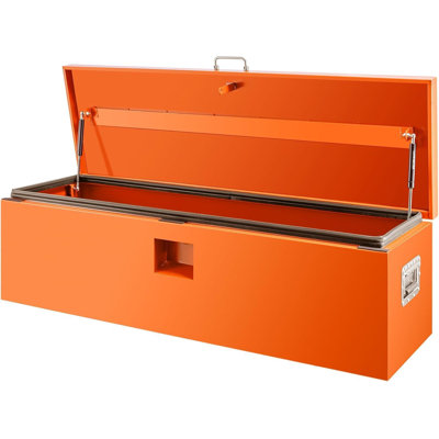 Orange 24*16*14 inch Heavy Duty Steel Truck Bed Storage Box Dual Lid Lockable Weatherproof Tool Chest Fit Pickup RV Trailer