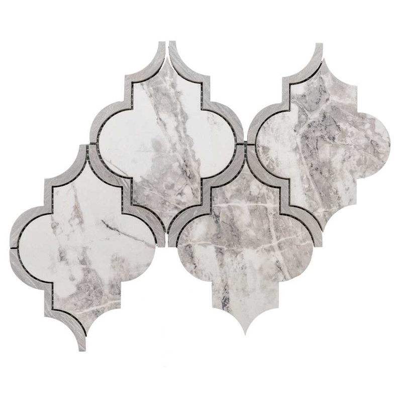 Stately Lantern 9" x 14" Porcelain Arabesque Marble Look Wall & Floor Tile, Calacatta/Gray